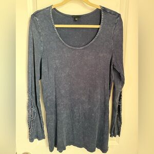 Torrid Washed Blue Long Sleeve Top with Crochet Detail